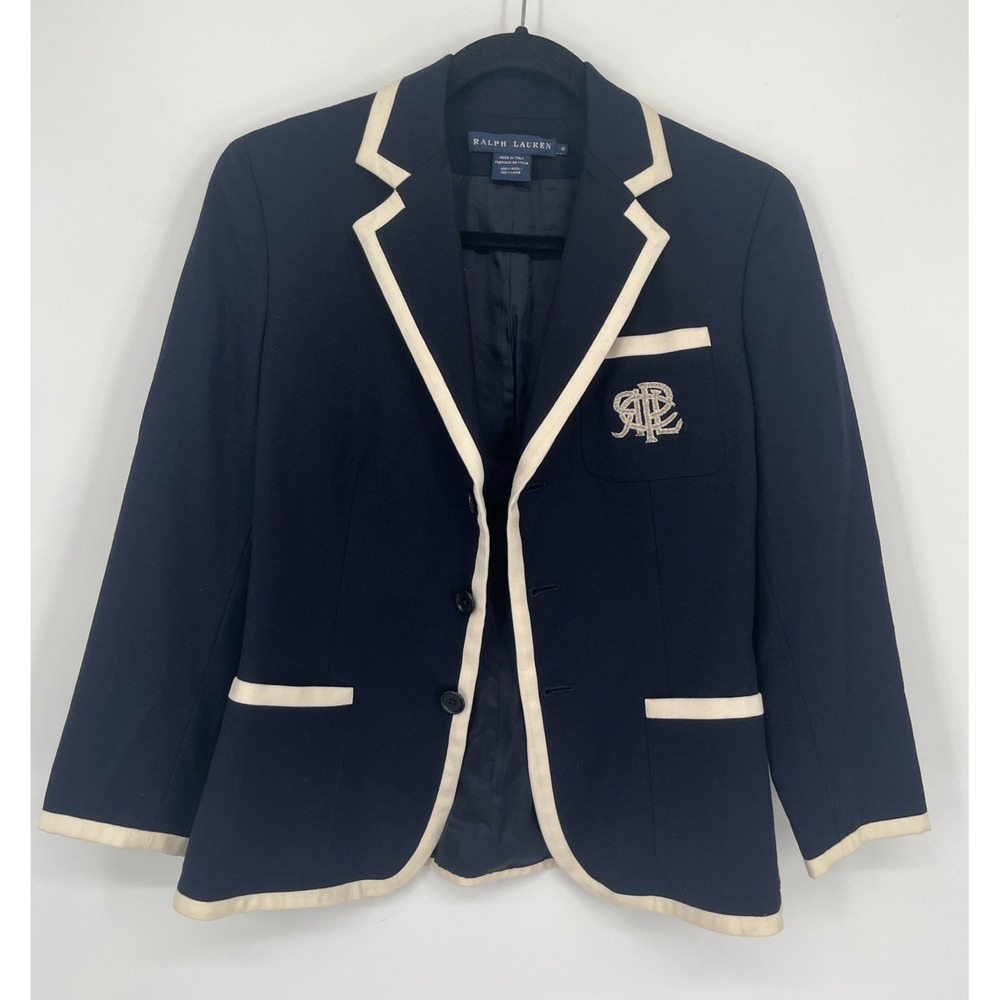 Ralph Lauren Blue Label Women's 8 Wool Blazer Jacket Sport Coat Made In Italy - Picture 2 of 10